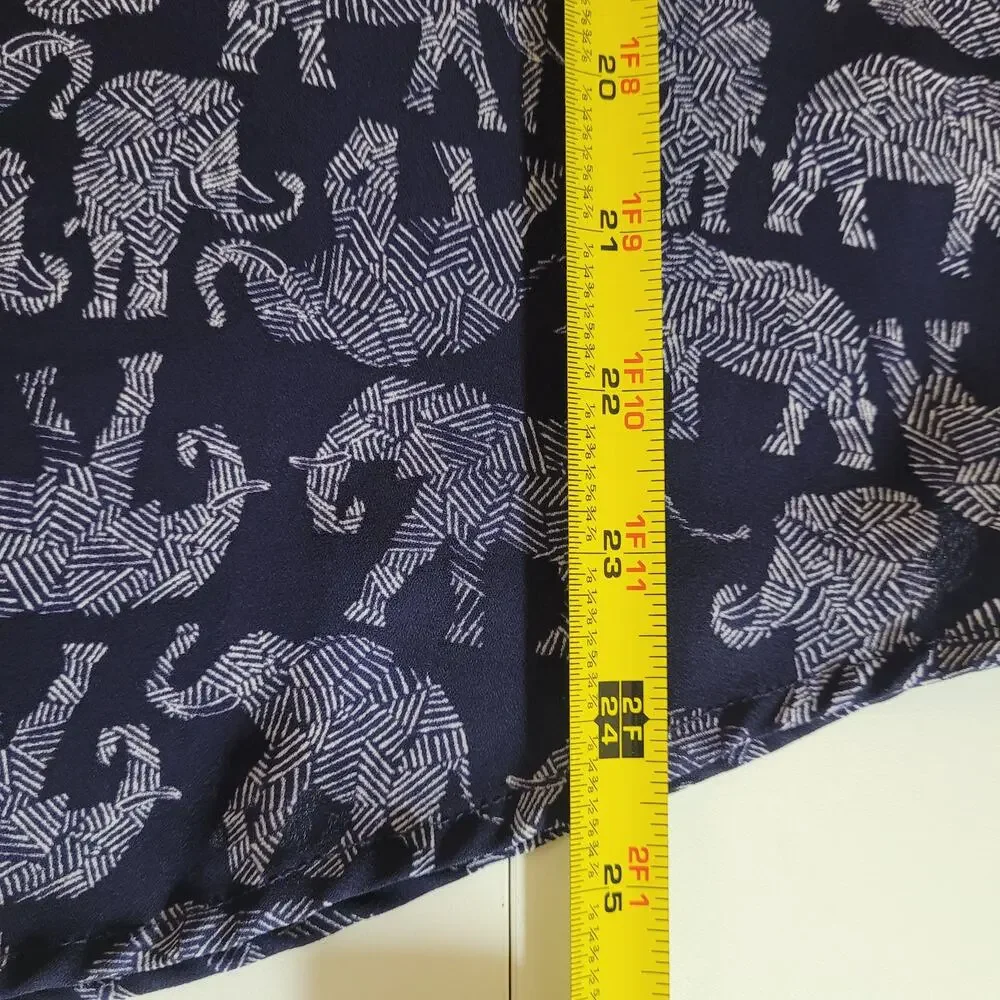 MIX Women’s Medium Navy Elephant Print Blouse Tunic 3/4 Sleeve Lightweight